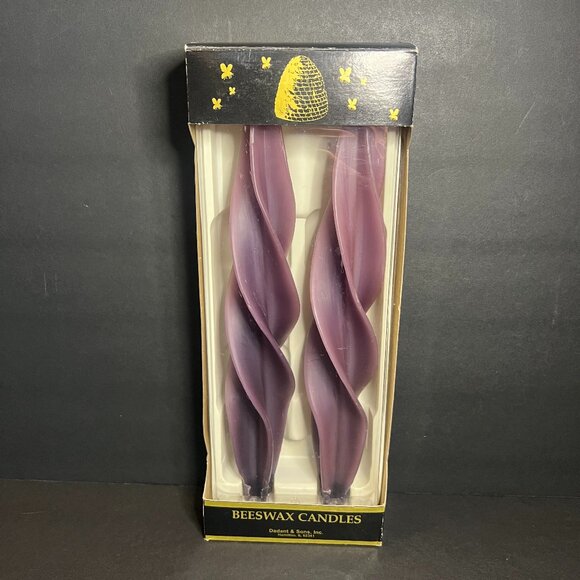 NIB Dadant & Sons 12" Purple Indigo Feather Spiral Twisted Beeswax Taper Candle - Picture 1 of 6